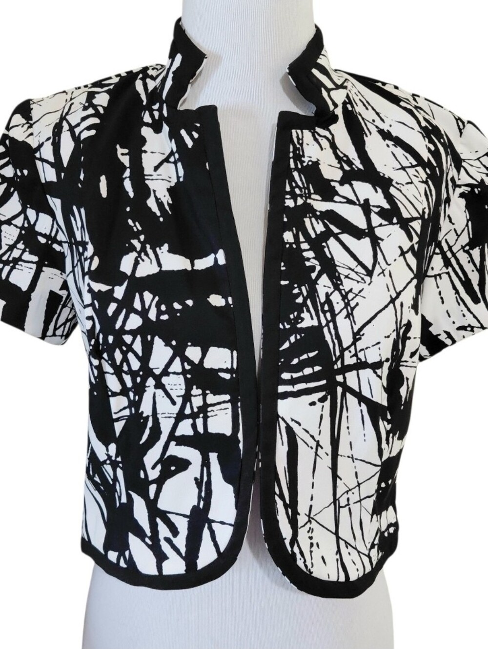 90s Studio I Black and White Abstract Brushstroke Print Cropped Jacket